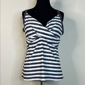 Striped Black and White Women's Tankini Top L